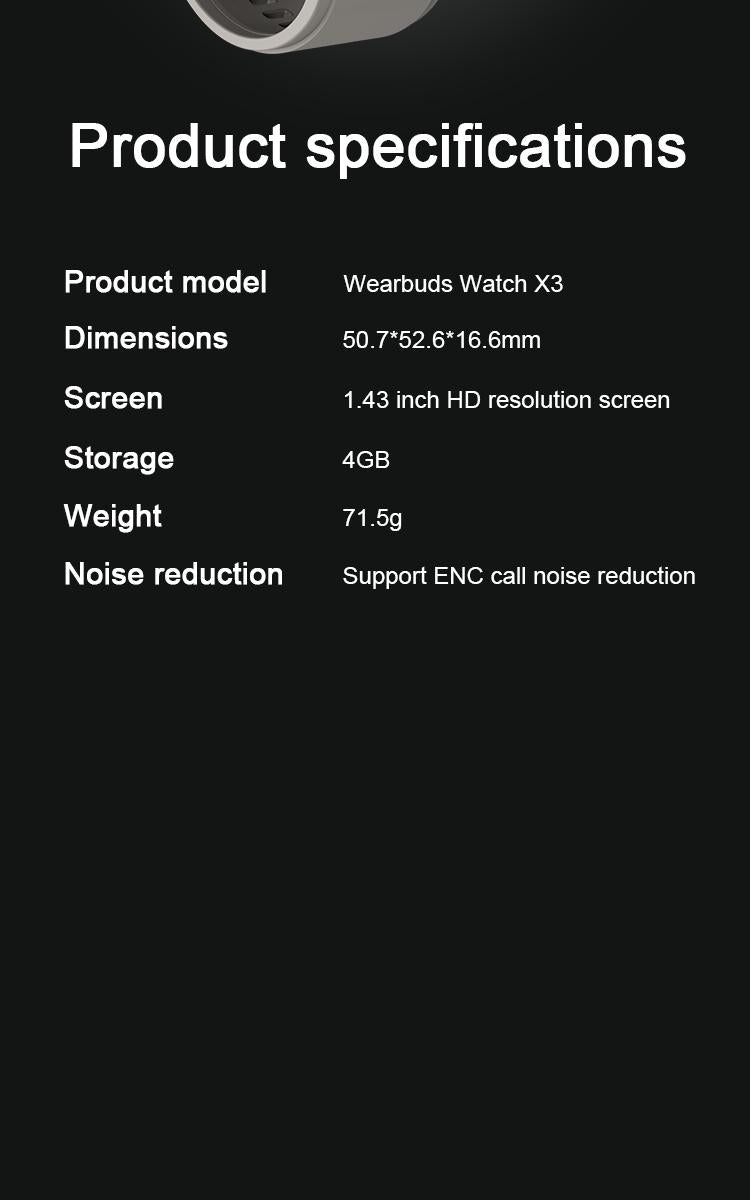 Wearbuds Watch X3 | 2-in-1 Smartwatch with Built-in Wireless Earbuds, AI Translator (100+ Languages), Health & Fitness Tracking