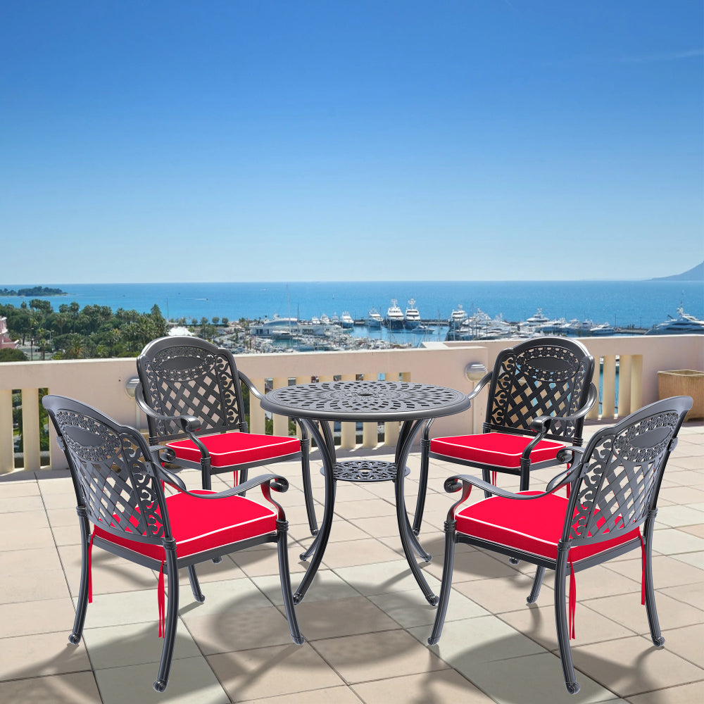 30.71-inch Cast Aluminum Patio Dining Table With Black Frame and Umbrella Hole