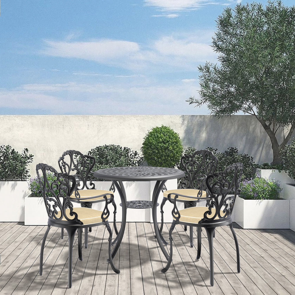 30.71-inch Cast Aluminum Patio Dining Table With Black Frame and Umbrella Hole