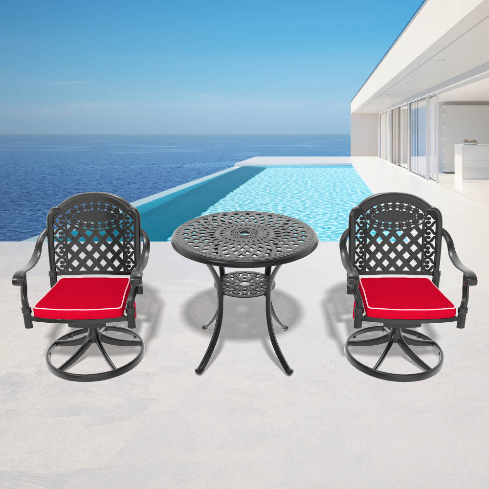 30.71-inch Cast Aluminum Patio Dining Table With Black Frame and Umbrella Hole