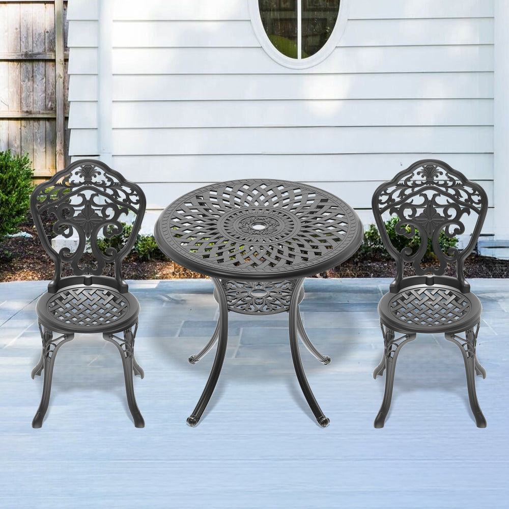 30.71-inch Cast Aluminum Patio Dining Table With Black Frame and Umbrella Hole