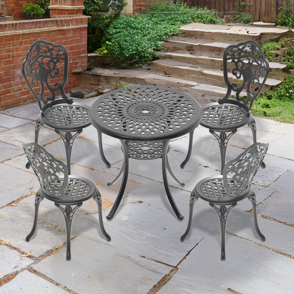 30.71-inch Cast Aluminum Patio Dining Table With Black Frame and Umbrella Hole