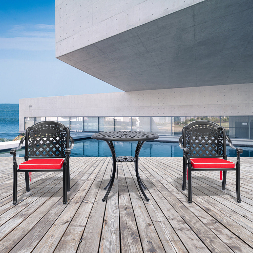 30.71-inch Cast Aluminum Patio Dining Table With Black Frame and Umbrella Hole