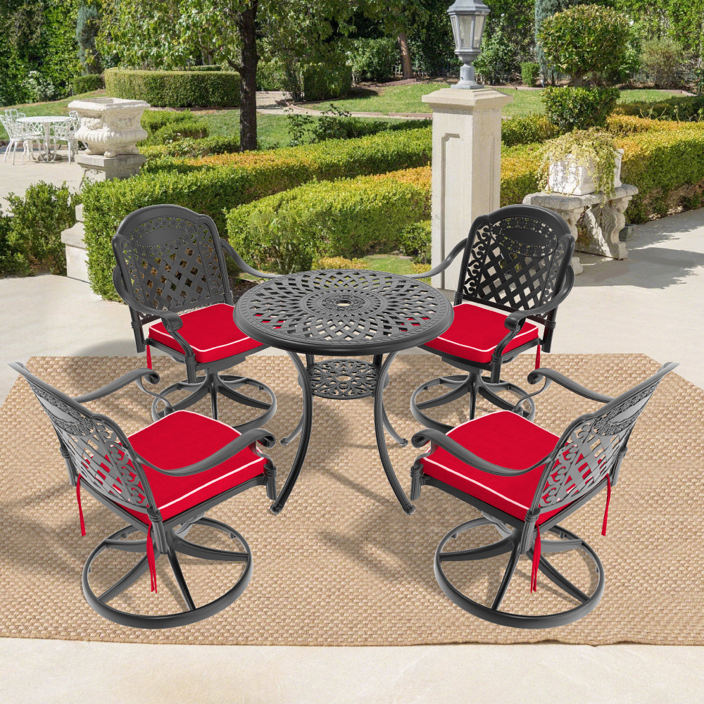 30.71-inch Cast Aluminum Patio Dining Table With Black Frame and Umbrella Hole