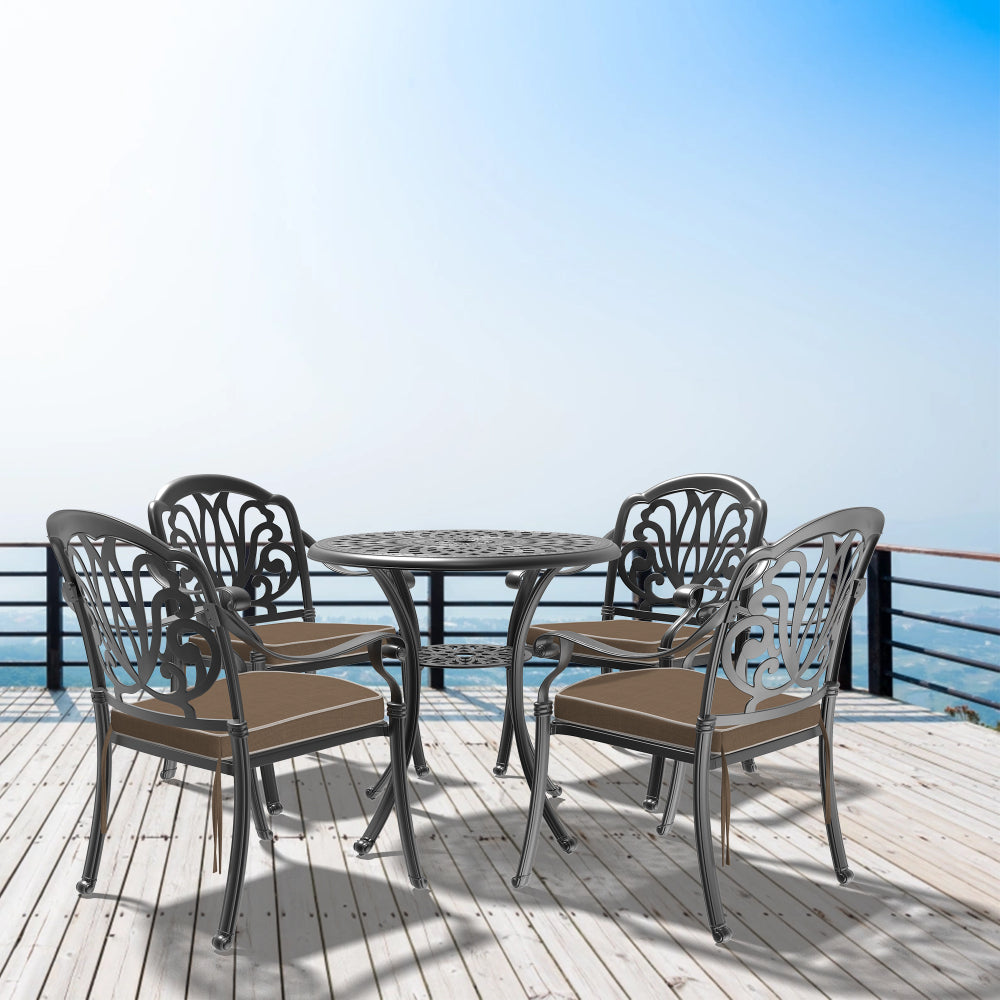 30.71-inch Cast Aluminum Patio Dining Table With Black Frame and Umbrella Hole