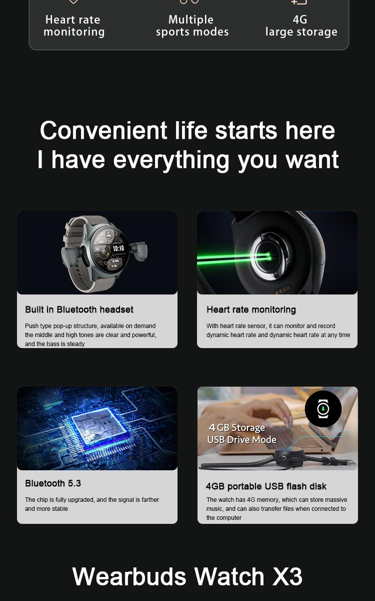 Wearbuds Watch X3 | 2-in-1 Smartwatch with Built-in Wireless Earbuds, AI Translator (100+ Languages), Health & Fitness Tracking