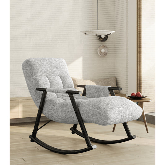 Casual folding rocking chair upholstered, lounge rocking chair adjustable high back and foot rest,side pockets placed in living room bedroom balcony
