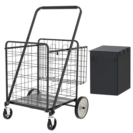 Bigger Super Jumbo Shopping Cart,Grocery Cart on Wheels, Foldable Utility Shopping Carts with Double Basket and 360° Rolling Swivel Wheels for Groceries Laundry