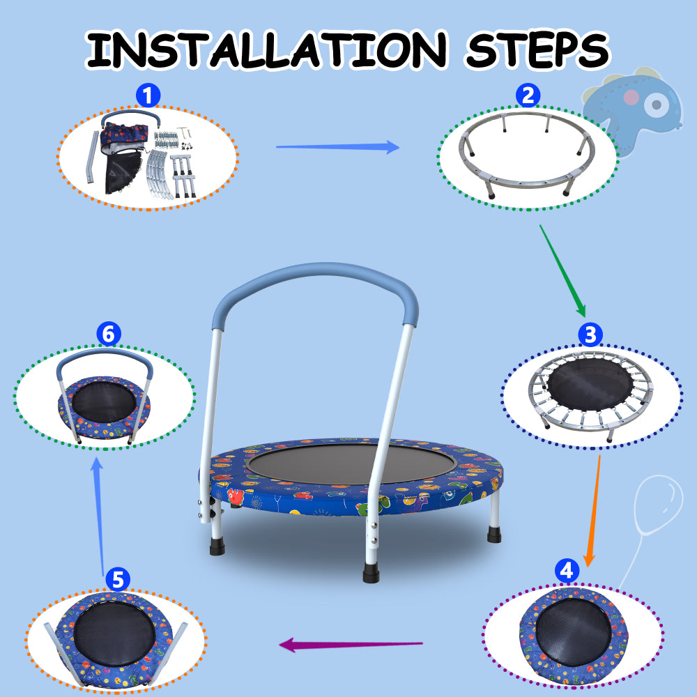 36" Toddler Trampoline for Kids 1 Year Plus with Handle, Baby Gifts for Boys and Girls, Indoor and Outdoor