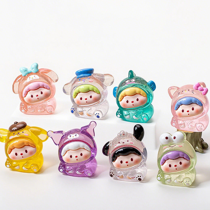 Boneka Mini Resin Transparan Lucu Figurine Kotak Misteri Hiasan Meja Mainan Koleksi Hadiah