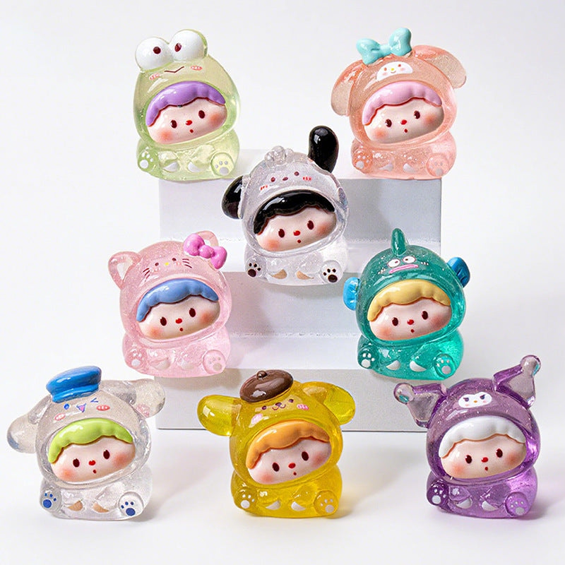 Boneka Mini Resin Transparan Lucu Figurine Kotak Misteri Hiasan Meja Mainan Koleksi Hadiah