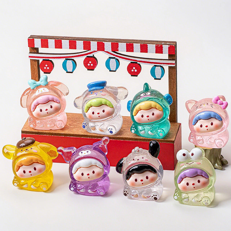Boneka Mini Resin Transparan Lucu Figurine Kotak Misteri Hiasan Meja Mainan Koleksi Hadiah